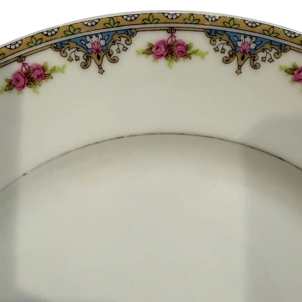 Lanternier Limoges France Floral Dinner Plate Gold Rim‎ Pink Roses